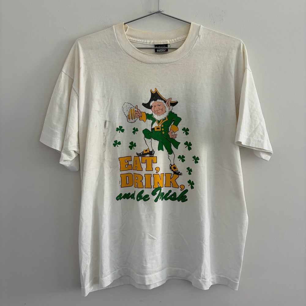 Vintage Screen Stars Best Eat Drink and be Irish Leprechaun T-Shirt XL Riley's